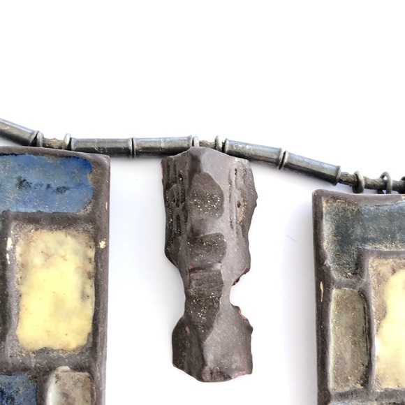 Vintage Artisan Modernist Necklace with Silver Beads and Pottery Pendants - Picture 7 of 13